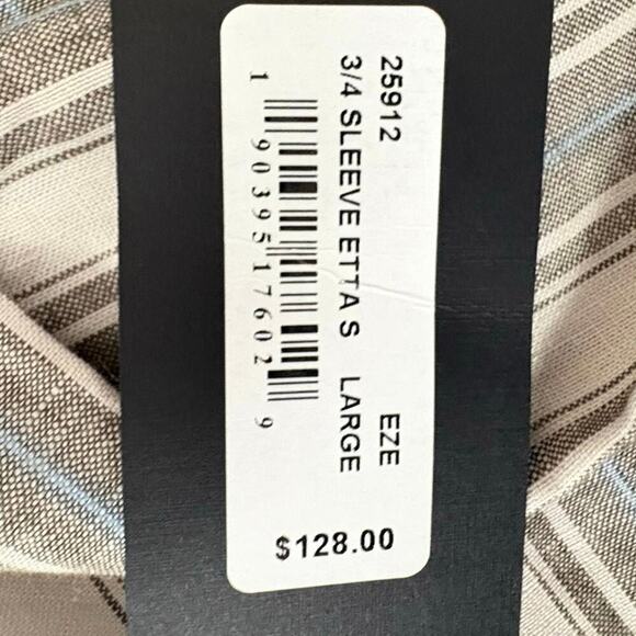 Bryn Walker 100% Linen Cowl Neck Blouse Women’s Sz L Striped Natural Top NWT - Picture 7 of 10